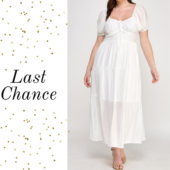 Front Tie Puff Sleeve Tired Maxi Dress